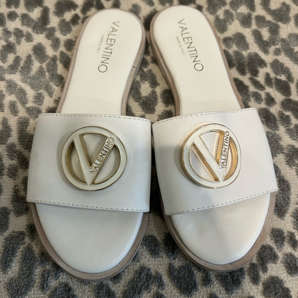 Valentino by Mario Valentino White Luxury Slide Sandals